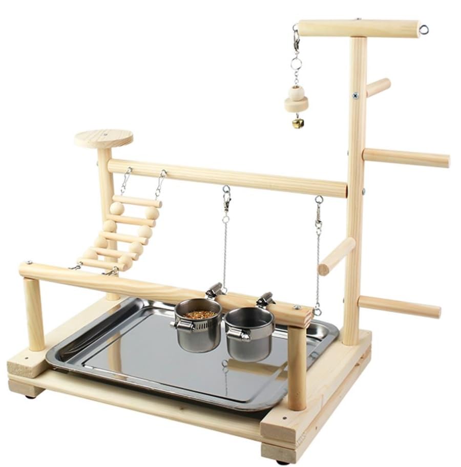 Luminexia Supporto per Giochi per Uccelli,Parco Giochi per Uccelli,Supporto per Giochi per pappagalli,con Campanello,Tazza per Cibo Staccabile,Vassoio Addensato(45cm*36cm*27cm)