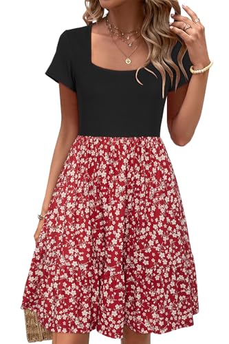Image of Newshows Women's 2026 Summer Casual Square Neck Ruffle A Line Beach Vacation Sundress Work Business Dress with Pockets
