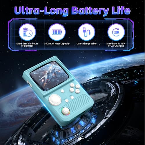 Image of R36T Retro Game Console, Handheld Game Console with 3.5in IPS HD Screen, Video Game Consoles Supports WiFi Networked Fighting and OTG, 3500mAh Battery, 64GB TF Card, Glacier Blue