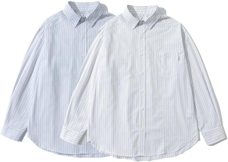 Cotton Stripes Shirt Loose Lapel Long Sleeves Cardigan Breathable Business Sweat-Wicking Shirt