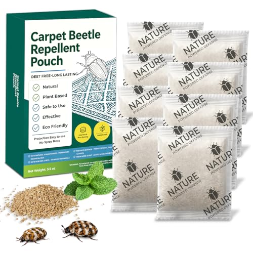 Carpet Beetle Repellent 8 Pack Plant-Powered Cedarwood Sachets for Wool Clothes Fabrics Pro-Active Deterrent for Carpet Beetle Larvae & Eggs Long-Lasting Indoor Protection for Pest Control