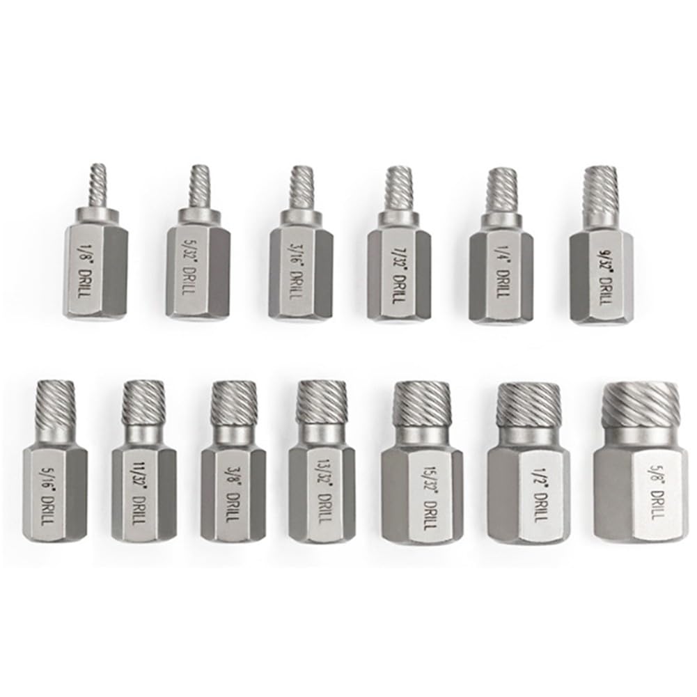 EasyByMall Juego de 17 extractores de tornillos, removedor de pernos rotos dañados con cabeza hexagonal, extractores de flauta en espiral de metal para reparación de automóviles, garaje, renovación