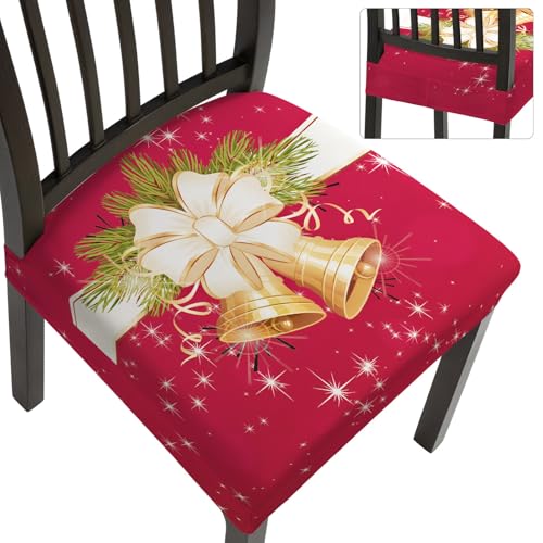 Image of SearchI Dining Chair Seat Covers Set of 6, Rear Covered, Christmas Bell