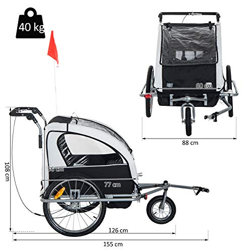 HOMCOM 360° draaibare kinderkar 2-in-1 jogger fietsaanhanger wit-zwart - Afbeelding 6