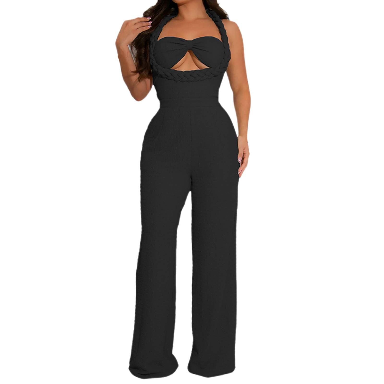 Jumpsuit Damen Sommer Lang, Overall Damen Elegant, Einfarbiges Ärmellos Playsuit Outfit Frauen Komplett, Romper Einteiler Kostüm, Hosenanzug Damen Festlich Moderne Kuschelig Damen Jumpsuit für Party