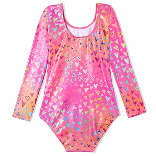 Image of Domusgo Toddler Leotard Gymnastics Long Sleeve, Sparkly Tumbling Dance Leotards for Baby Girls Kids Teens 2-14 Years