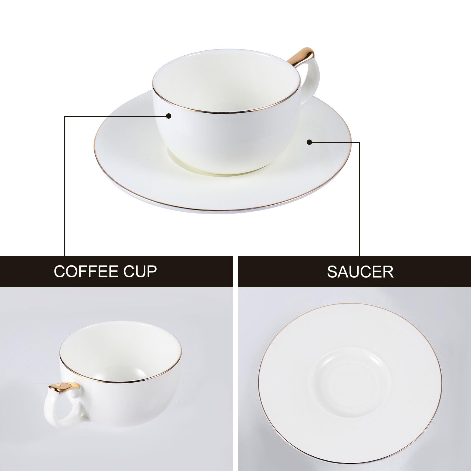 BESPORTBLE Set Tazza Caffè in Ceramica con Piattino, Stile Elegante Oro