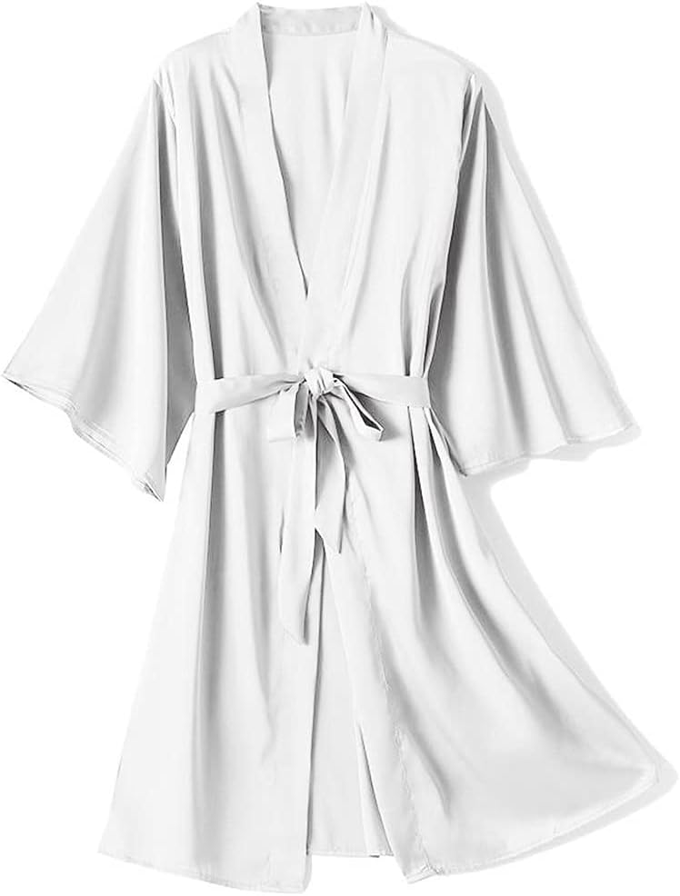 Female Robe Set Satin Sleepwear Casual Nightgown Sexy Nightwear (Color : Pink， Size : L) (Green XL)