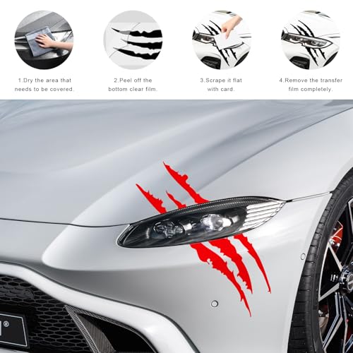 Image of 2 PCS Claw Mark Decals for Car, Headlight Sticker Waterproof Vinyl Stripes Scratch Decal, Monster Claw Scratch Mark Sticker Car Exterior Decor for SUV Pickup Truck (Red)