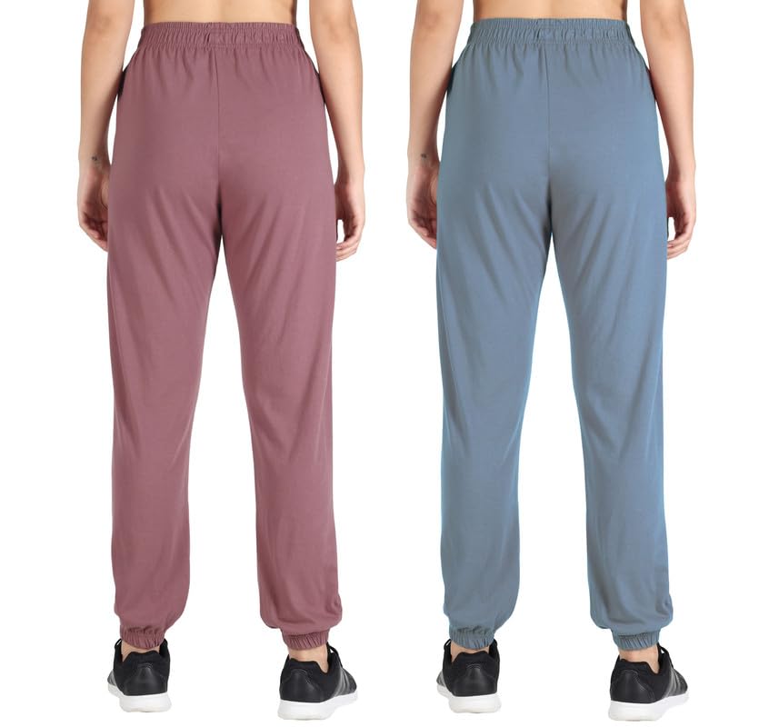 Image of Fflirtygo Cotton Solid Joggers /Track Pant /Solid Pajama /Leggings for Women Combo Pack of 2Pcs, Navy Blue and Light Blue