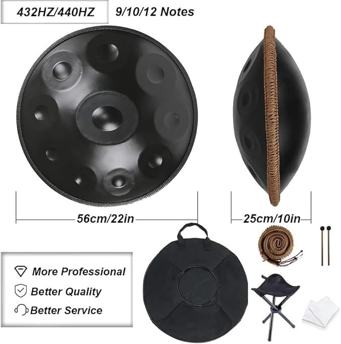 Handpan - Tamburo D Minor Kurd 9/10/12 Note in acciaio per prestazioni professionali, 432 Hz/440 Hz, adatto per musicisti e principianti