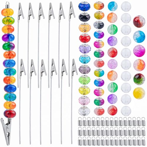 Framendino, 50 Pack DIY Metal Wire Alligator Clamp Credit Card Grabber Long-Tailed Clips Memo with 550 Pieces Assorted Glass Beads Cord End Cap for Craft