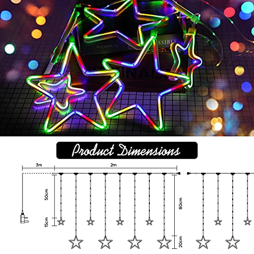 Quntis Star Curtain Lights Outdoor Indoor - 180 Leds Multicolor Star Window Lights Plug In, Connectable 8 Neon Stars Fairy Lights Decoration For Home Room Ramadan Birthday Party Wedding Patio Garden #TOP6