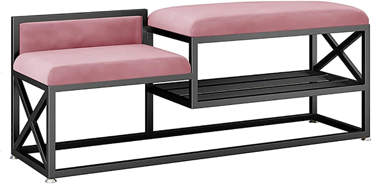 Banc à chaussures d'entrée en fer forgé avec étagère de rangement et assise moderne pour la maison