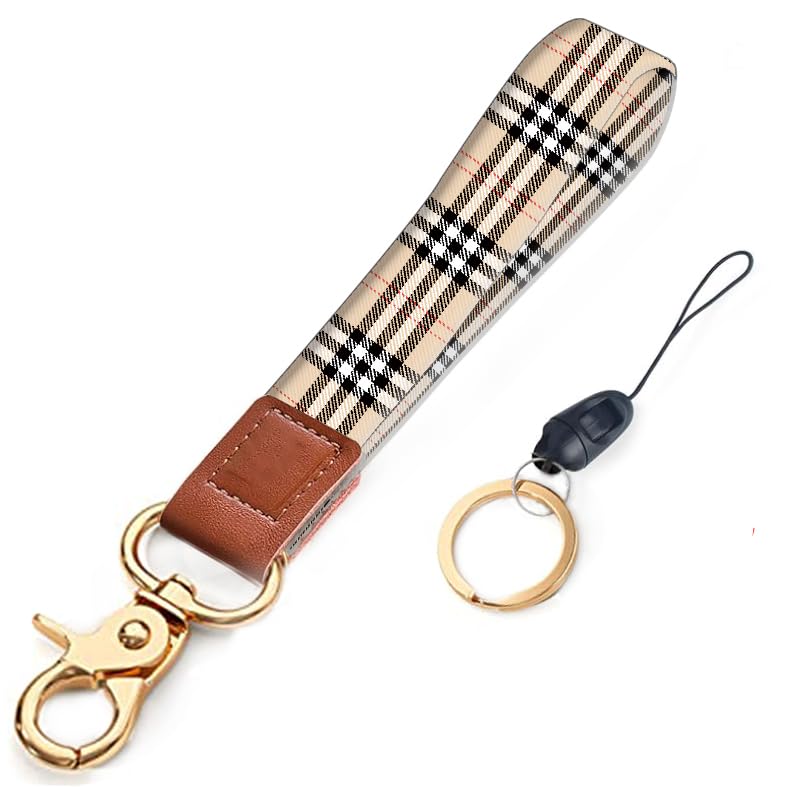AKMASK Wristlet Keychain, Cute Wrist Lanyard for Keys, Wrist Strap Key Chain Holder for Women Men, Keychain Lanyard for Car Keys Phone Camera Wallet ID Badges Card Classic Brown Plaid, Universal