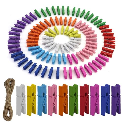 Madera mini pinzas de ropa coloridas, 110 unidades, para colgar fotos y cuerdas fotográficas con pinzas