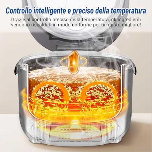 Mini cuoci riso 4 l AMZCHEF Cuociriso Elettrico 4L per 5 persone, 860W Rice Cooker, 8 tazze (non cotte), 7 funzioni di cottura, Cestello Vapore, Mantenimento in caldo, Funzione preimpostata di 12 ore - immagine 3