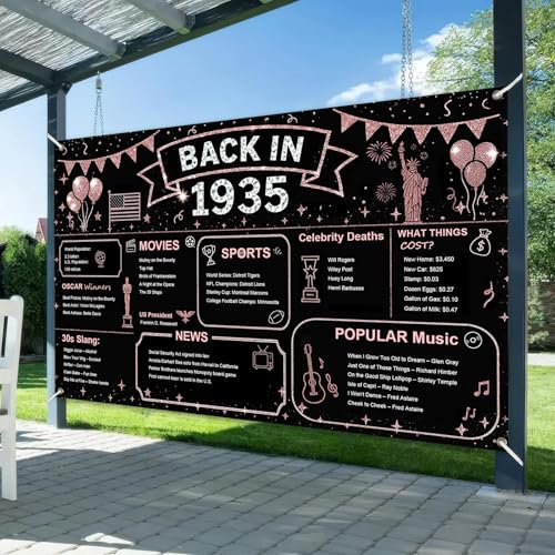 Image of BlissYard Vintage Back in 1935 Banner 77th Birthday Party Decorations 71x43 Inch Happy 77th Birthday Rose Gold Glitter Historical Banners for Anniversary Photography Background Class Reunion Decor