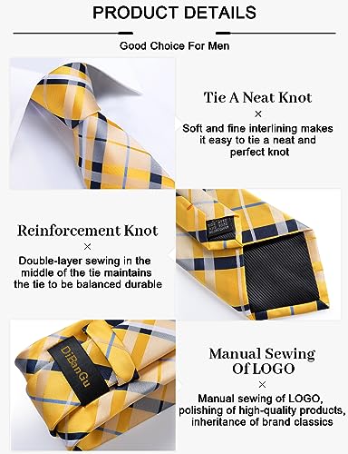 Image of DiBanGu Plaid Ties for Men Silk Checkered Necktie and Pocket Square Cufflinks Tie Clip Set with Gift Box for Wedding Business
