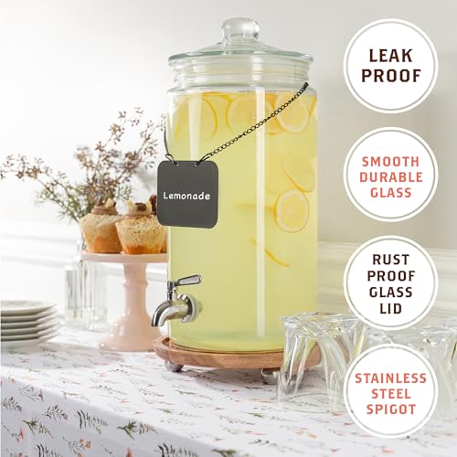 2 Gallon Glass Drink Dispenser with Spout for Parties - Tall Airtight Mason Style Beverage Serveware Stand with Metal Spigot for Kombucha, Water, Juice, Punch, Cocktails, Ice Tea & Sun Tea - Thumbnail 5