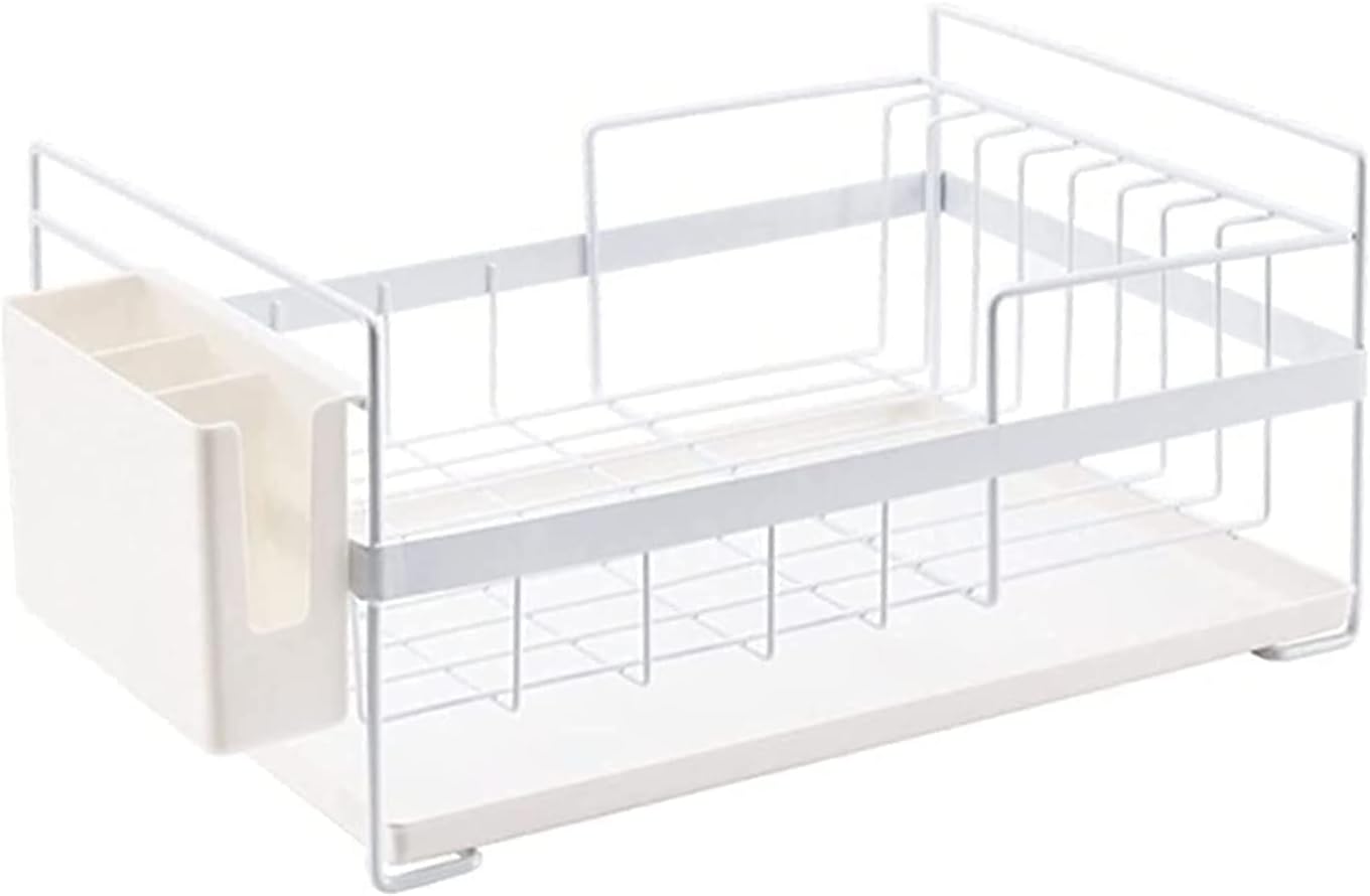 Dish Drying Rack Tableware Holder Metal Dish Rack Kitchen Storage Organizer Dish Drainer Dish Drying Rack Kitchen Sink Holder Tray for Plates Bowl Shelf Drying Rack Kitchen(White)