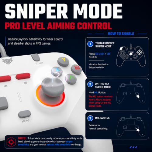 Image of EvoFox Elite S Gaming Controller for PC, 1000Hz Polling Rate, Hall Effect Joysticks, Programmable Macro Buttons, Sniper Mode, Turbo & Auto Turbo Mode, Dual Vibration, RGB Lighting, 1.8m Cable, White