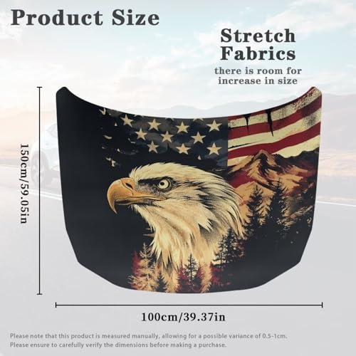 Image of American Flag Eagle Car Hood Cover Protector Vehicles Hood Wrap Blankets Auto Outdoor Patriotic Decorations Stretchable Automotive Exterior Accessories for Most Sedans Trucks Pickup SUV