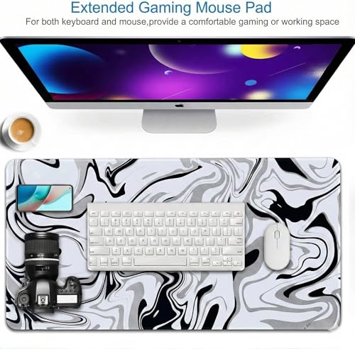 Image of Saco XXL Gaming Mouse Pad for PC - Large Desk Mat 900x400x3mm, Extended Non-Slip Rubber Base, Waterproof Surface, Marble Design, Big Keyboard Mouse Pad for Office & Home Setups