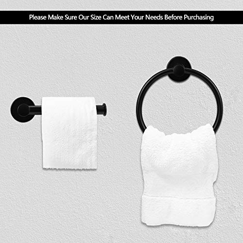 EAONE 4 Pieces Bathroom Hardware Accessories Set, 304 Stainless Steel Wall Mounted Toilet Paper Holder Towel Ring Holder and Adhesive Robe Towel Hooks, Matte Black - Thumbnail 5