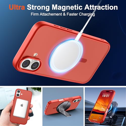 Image of SUPFINE Magnetic for iPhone 17 Case (Compatible with MagSafe)(Military Grade Drop Protection) Translucent Matte Shockproof with Anti-Fingerprint Phone Cover 2025,Red