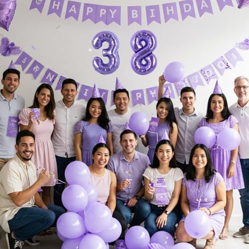 Image of TONIFUL Number Balloon 16 Inch 10 Pcs Purple 0-9 Birthday Number Balloons | Small Custom Digital Mylar Foil Ballons for Girl's Birthday Engagement Graduation Anniversary Baby Shower Party Decorations