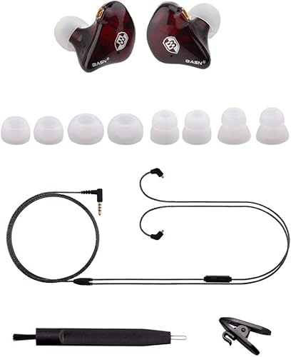 Miniatura 7 de BASN Auriculares de alta definición para músicos con auriculares MMCX desmontables controladores dinámicos duales y aislamiento de ruido (rojo)