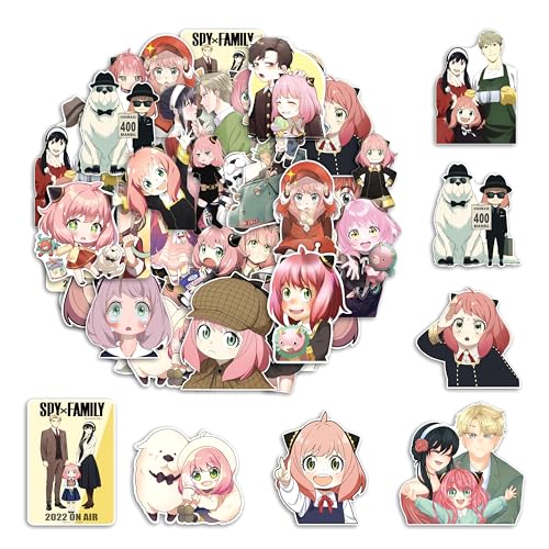 Image of FlyBuyHub Spy x Family Aesthetic Vinyl Journal Stickers for Phone Case, Laptop, Notebook, Dairy, Water Bottle, Etc Self-Adhesive Stickers Set of 50 Glossy and Waterproof Stickers (Spy x Famliy)