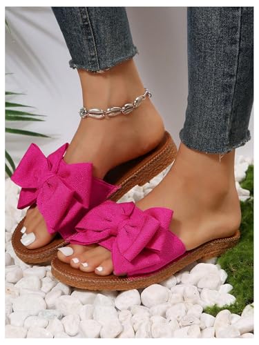 Image of GORGLITTER Women's Bow Flat Sandals Open Toe Slip On Slide Slipper Shoes | Sandals Women Comfortable, Dressy Sandal Women, Y2k Shoes, Dress Slippers for Women, Flats