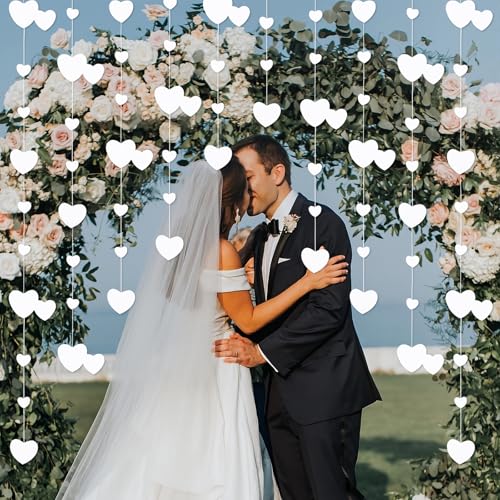 52 Ft Weiß Herz Girlande,4 Stück 4m Papier Herz Girlande Weiß,Hängende Papier Herz Garland Deko für Hochzeiten, Heiratsanträge, Verlobungen, Jubiläen, Geburtstage