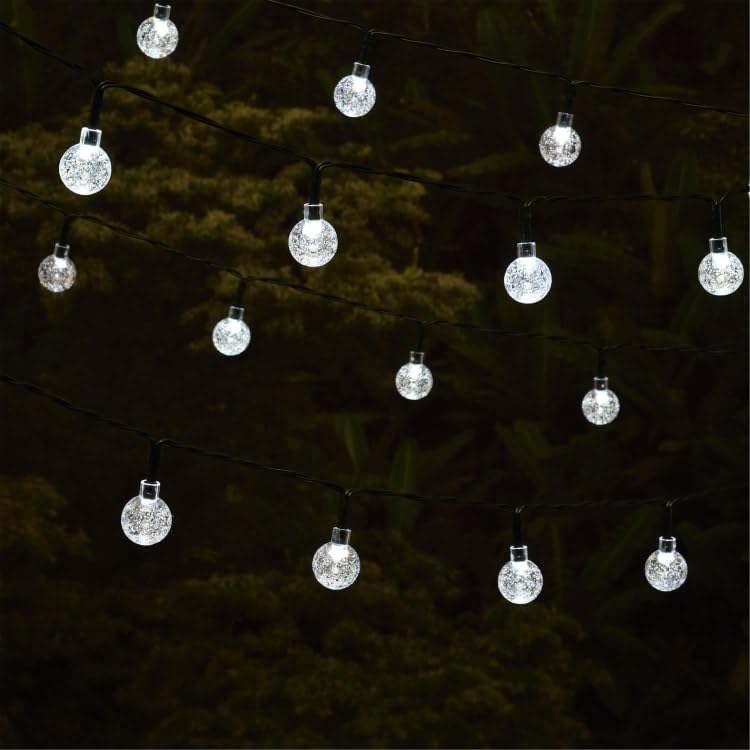 New Stunning Bubble Ball Solar String Lights 50 Pack – Cool White LED Outdoor Garden Fairy Lights for Patio, Fence, Balcony & Pathway Décor-A41
