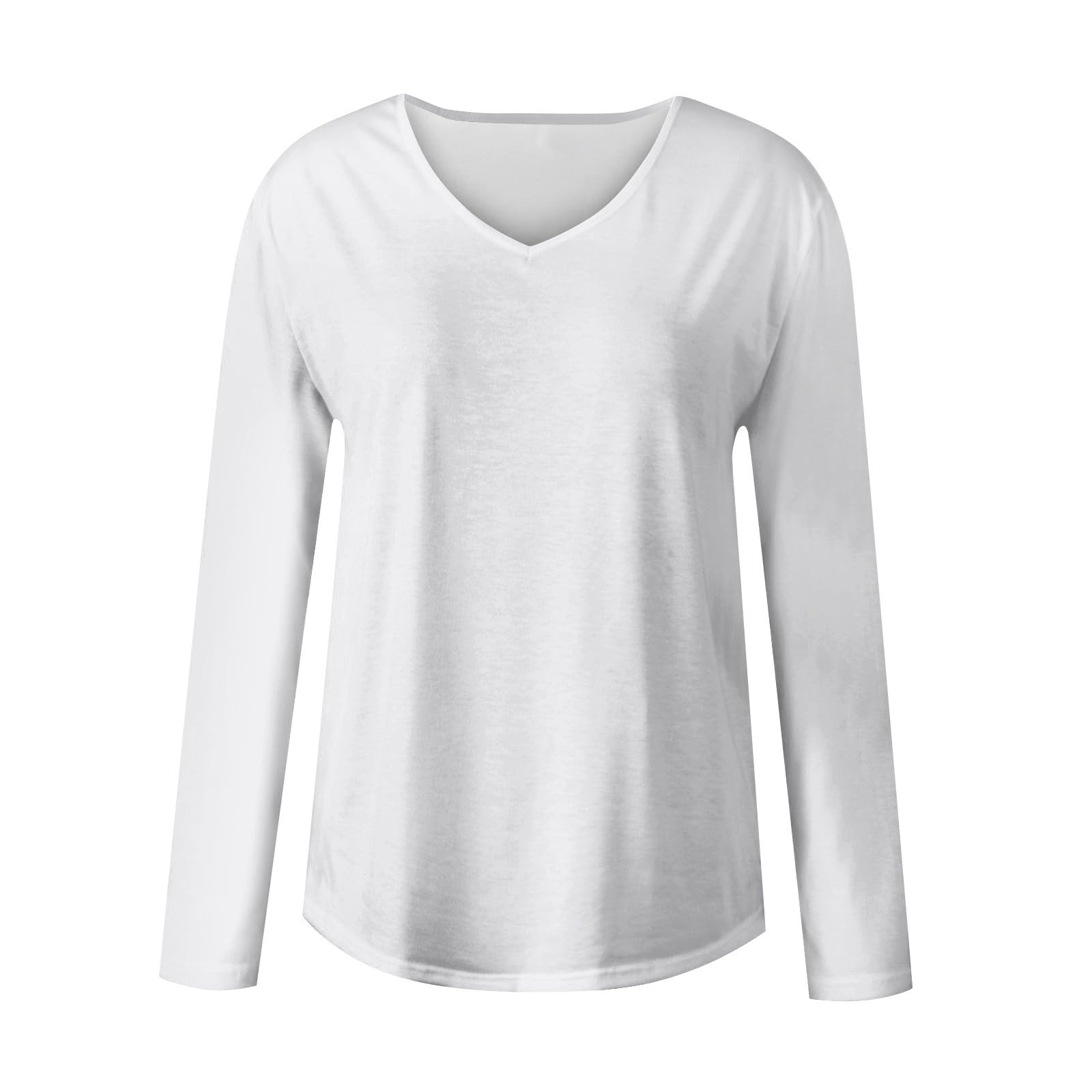 Camicette Donna Divertente Manica Lunga Nubilato Taglia Grossa Autunno Tinta Unita Tops Leggero V Neck Sottile