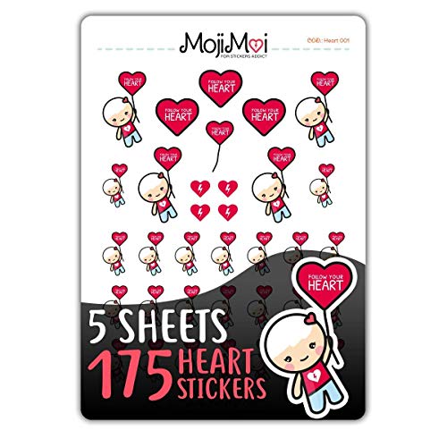 Heart-Theme Stickers for Life Planner, Erin Condren Planner Stickers - Mood Stickers, Happy Planner, Cute Stickers, kawaii Stickers, Eclp Stickers, Kikki Stickers, MojiMoi