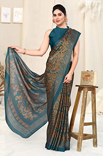 Image of MIRCHI FASHION Women Saree | Plain Weave Chiffon Abstract Printed Office Wear Sari with Blouse