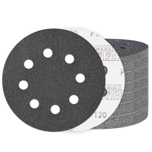 Image of 100PCS 5 Inch Sanding Discs 120 Grit, Wet Dry Hook and Loop Sandpaper | 8 Hole Silicon Carbide Round Sand Paper, Water and Oil Resistant, Orbital Sander for Wood Metal Automotive Polishing