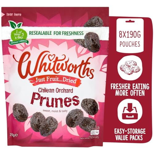 Whitworths Pitted Dried Prunes 190g | Incredibly Tasty Orchard Prunes | Healthy Snack Option | Vegan GMO-Free| 1 of 5 a Day
