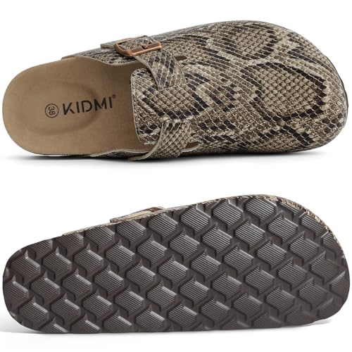 Image of KIDMI Unisex Vegan Suede Clogs Leather Mules Womens Mens Cork Footbed Potato Shoes with Arch Support