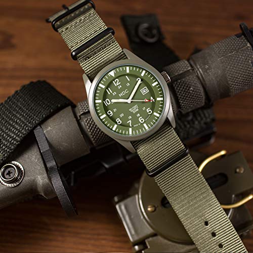 Mens Military Watches for Men Waterproof Wrist Watch Tactical Field Army Green Analog Wristwatch Date with NATO Band by MDC - Thumbnail 2