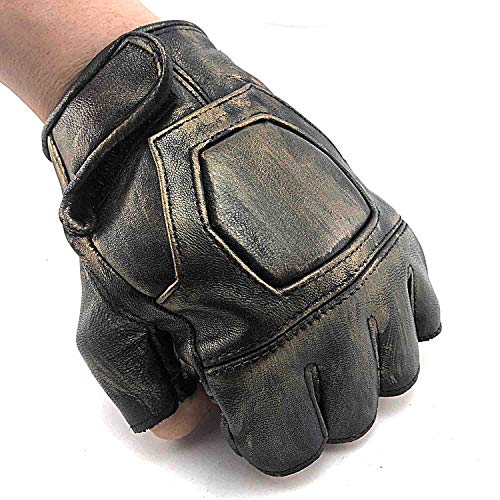 Men Vintage Real Leather Steampunk Fingerless Gloves Cosplay Custume Biker Motorcycel Gloves (Xl) #TOP3