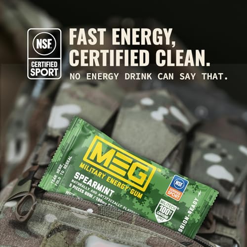 Image of MEG (Military Energy Gum) - Spearmint | Enhance Your Physical Performance with 100mg of Caffeine Per Piece, Ultimate Energy Boost for Workouts, Alternative to Energy Drinks | NSF for Sport Certified - Pack of 24