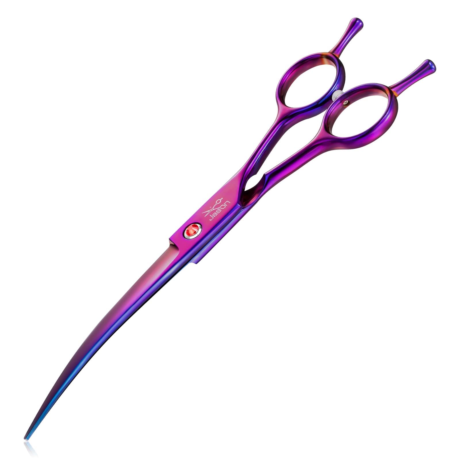 JASON Forbici professionali curve per cani - Forbici per cani da toelettatura da 7,5" Forbici per animali domestici per la toelettatura di cani e gatti (curve verso il basso, viola)