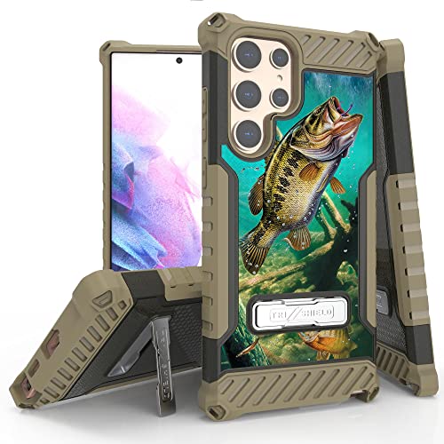 Beyond Cell Tri-Shield Phone Case With Kickstand Compatible With Samsung Galaxy S22 Ultra Military Grade Drop Tested Rugged High Impact Full Body Shockproof Protection Fde Bass Fishing Outdoors #TOP9