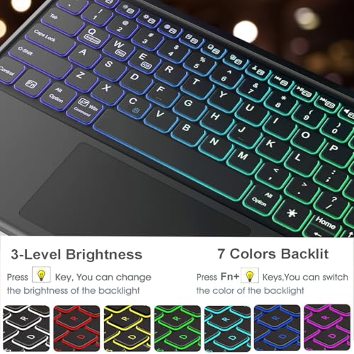 Image of Touchpad Keyboard Case for OnePlus Pad 3 (13.2 Inch) 2025, 7 Color Rainbow Backlight Detachable Bluetooth Trackpad Keyboard Folio Smart Cover