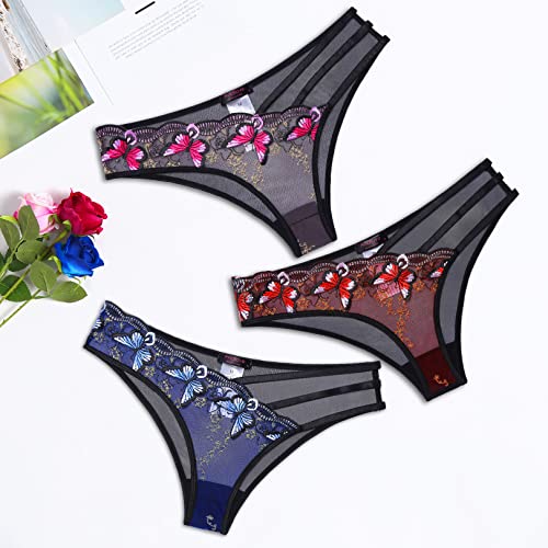 Avidlove Sexy Panties for Women Butterfly Embroidered Underwear Mesh Panties Pack4