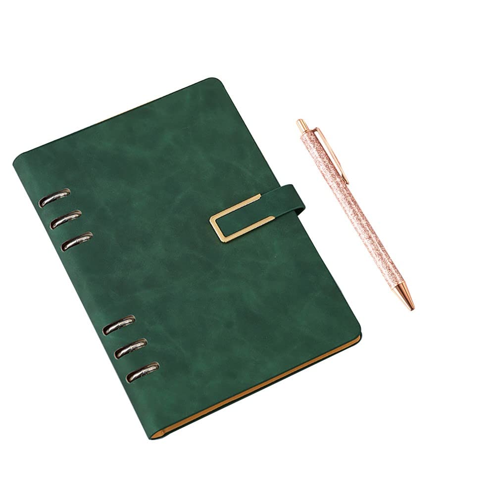 SEIWEI A5 Binder Notebook 6 Ring PU Leather Cover Notebook Simple Journal Notebook with Refill Papers Travel Binder For Journal Personal Planner Bussiness,Dark Green+1Pen — image 1
